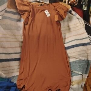 Express Rust Brown Puff Sleeve Midi Dress 17 inch p2p 35 inches long